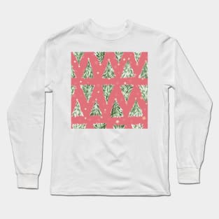 Holiday christmas tree over pink watermelon background Long Sleeve T-Shirt